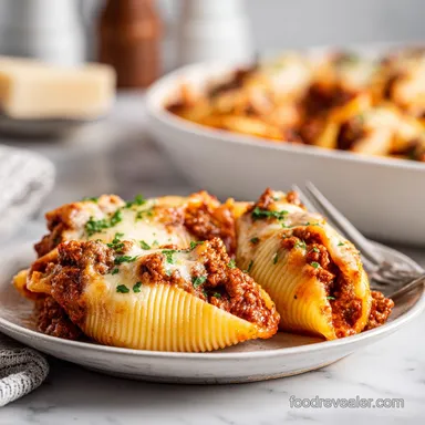 Stuffed Shells Recipe with Ground Beef for 6 Servings Recipe Card