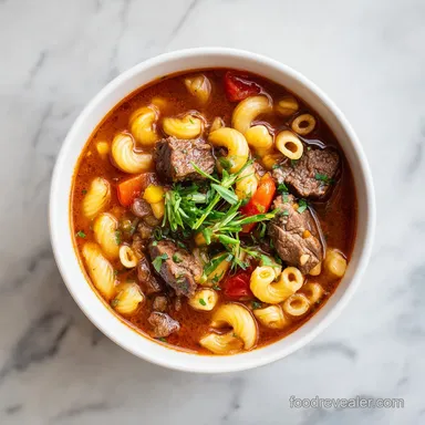 Beef and Macaroni Soup for 6 Servings Recipe Card