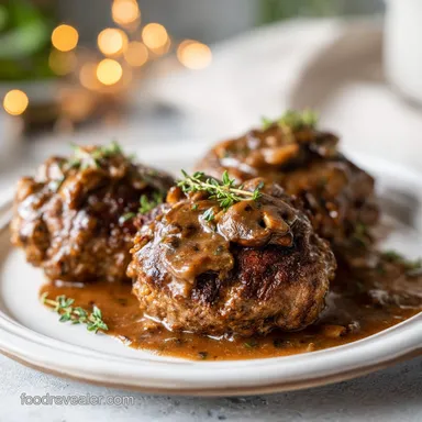 Salisbury Steak with Mushroom Gravy in 40 Minutes Recipe Card