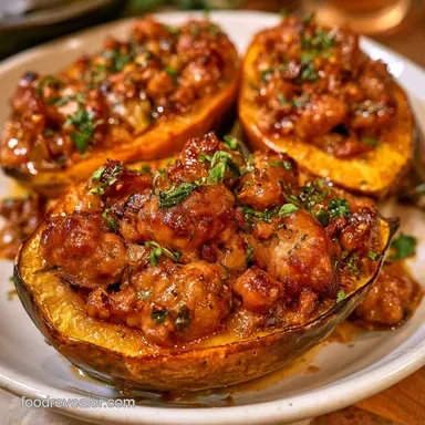 Sausage Stuffed Acorn Squash Recipe Card