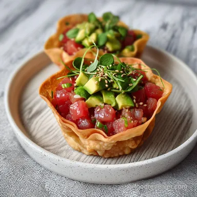 Spicy Tuna Tartare Wonton Tacos Recipe for 4 Servings Recipe Card