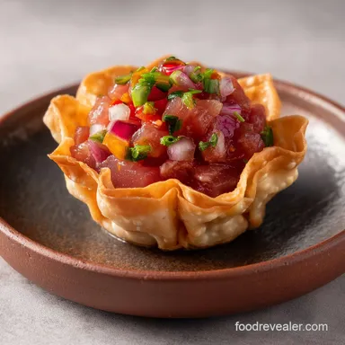 Spicy Tuna Tartare Wonton Tacos Recipe for 4 Servings