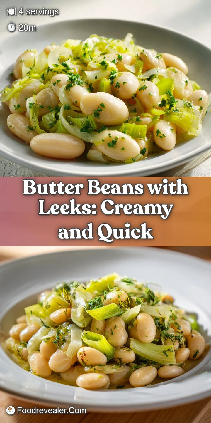 Close-up of tender butter beans and translucent leeks, shimmering in a light sauce, promising a rich, savory flavor.
