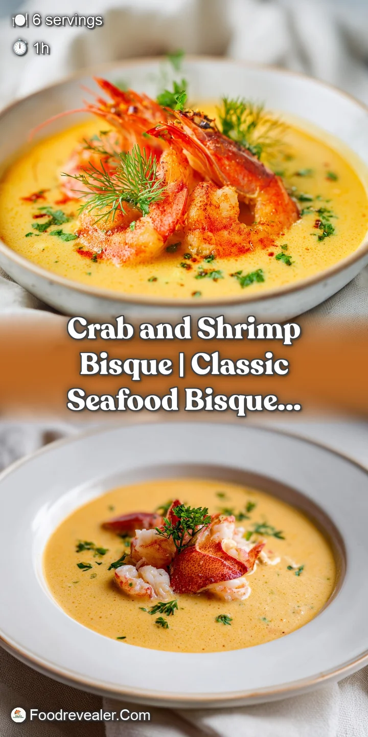 Close-up of luscious pink bisque, showcasing tender shrimp pieces and aromatic herbs. Swirls of cream add richness and vis...