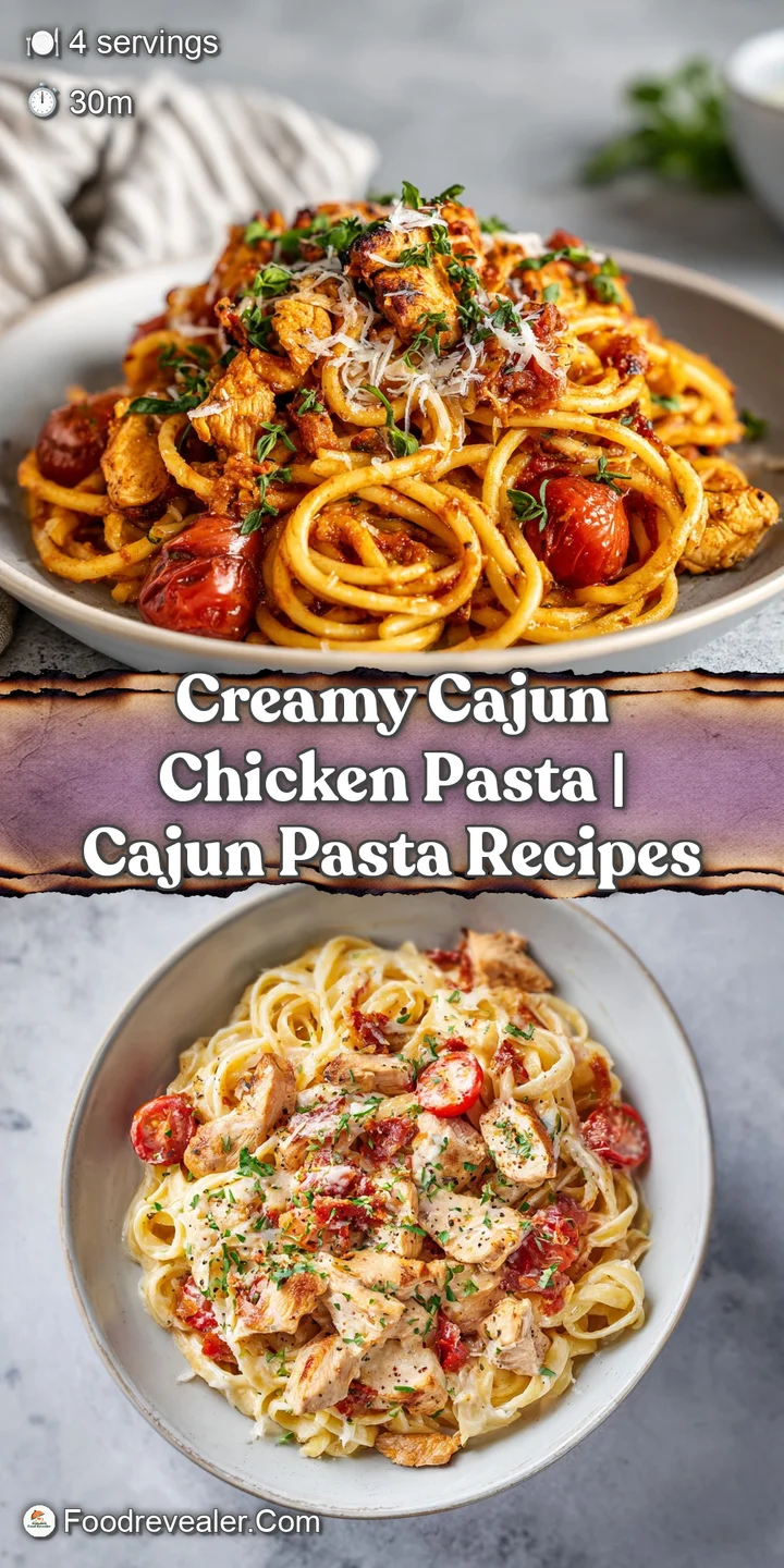 Close-up of tender chicken and al dente pasta coated in a rich, creamy Cajun sauce, garnished with fresh parsley.