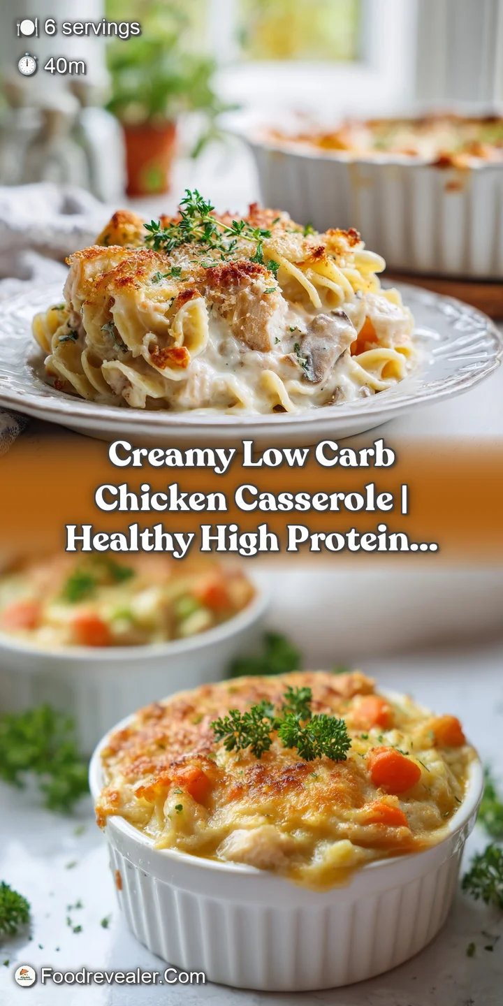 Close-up of creamy chicken and bacon casserole revealing tender chicken pieces and a rich, inviting sauce texture.