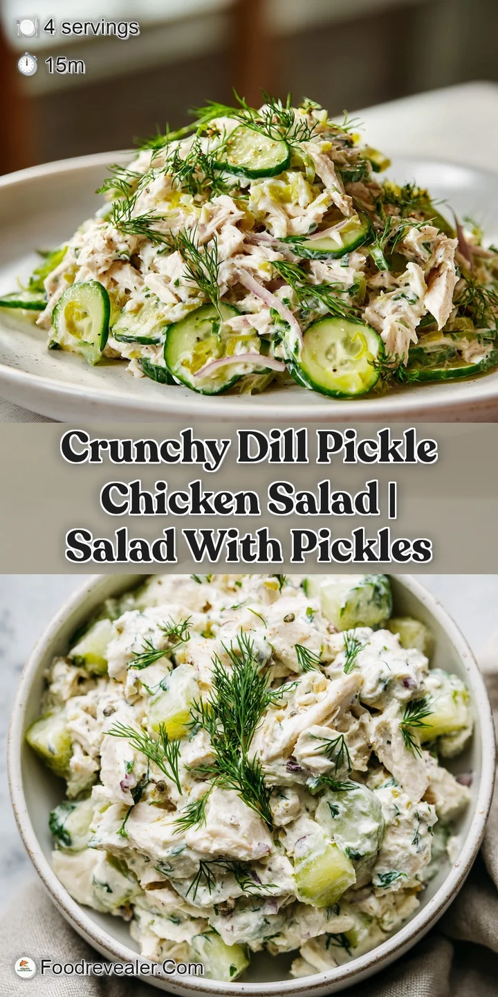 Close-up of a vibrant, creamy chicken salad revealing juicy chicken, bits of dill and pickle. Texture looks airy and invit...