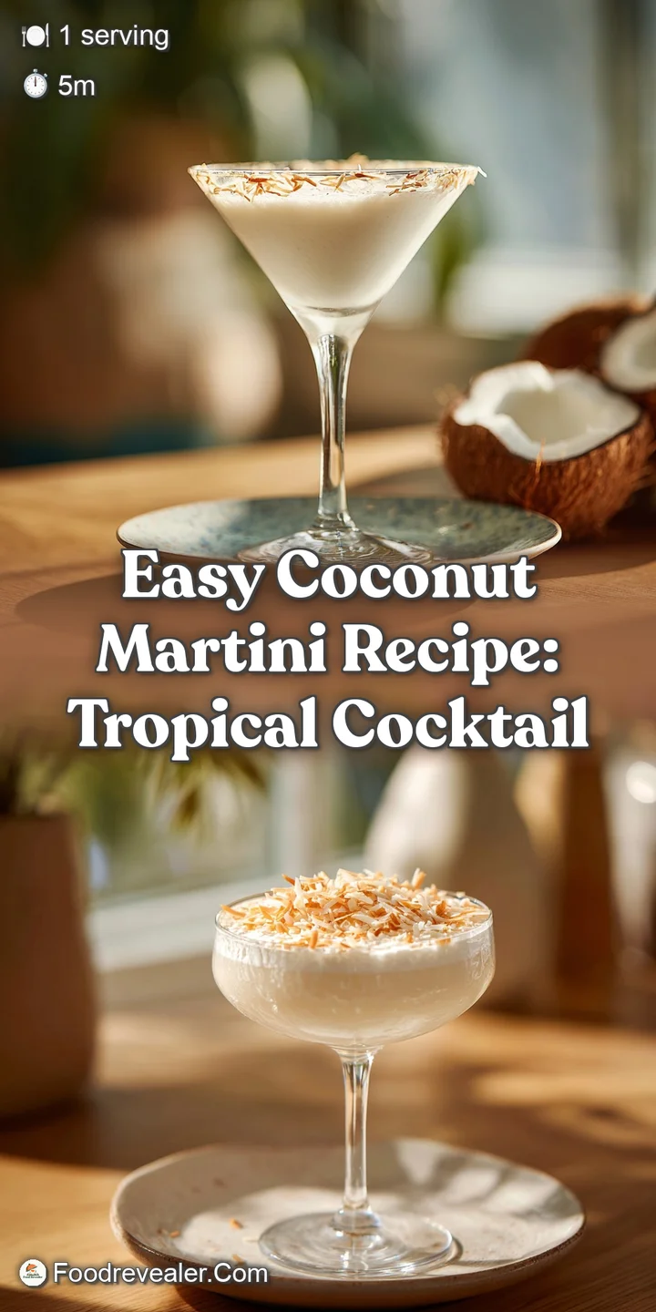 Close-up of a silky smooth coconut martini; condensation on the glass hints at its icy cold, refreshing taste.