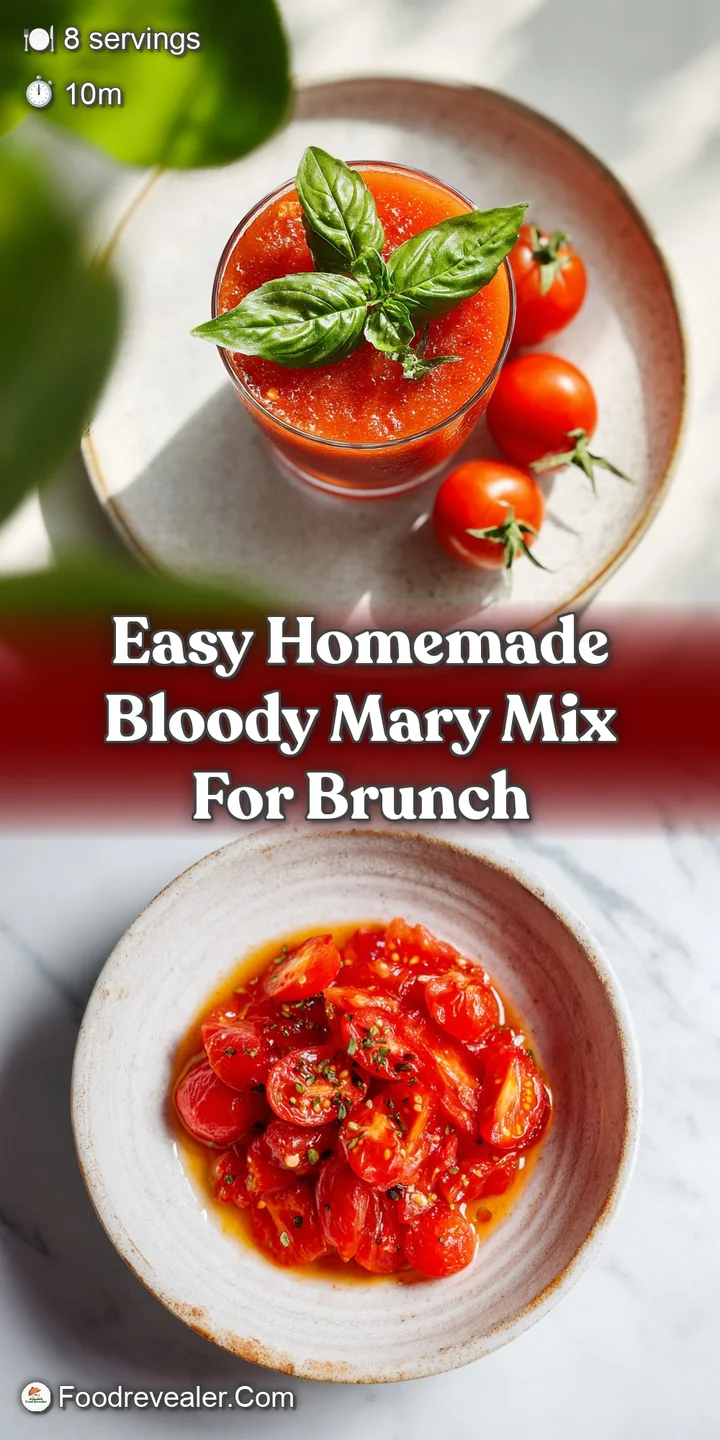 Close-up of spicy Bloody Mary mix. Texture of tomato pulp, spices, and celery visible. Hints of horseradish and seasonings.