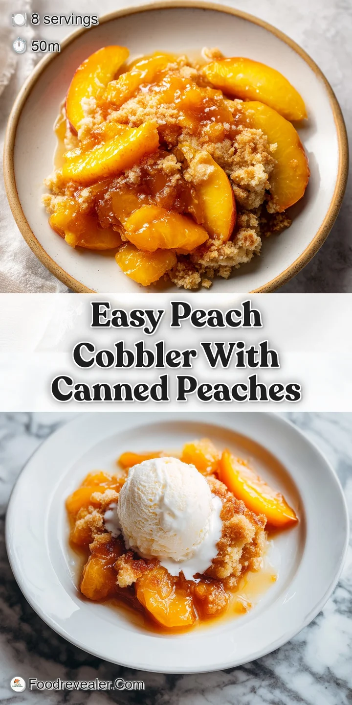 Close-up of a warm peach cobbler revealing soft, tender peaches and a buttery, golden crust. A tempting, delicious dessert.