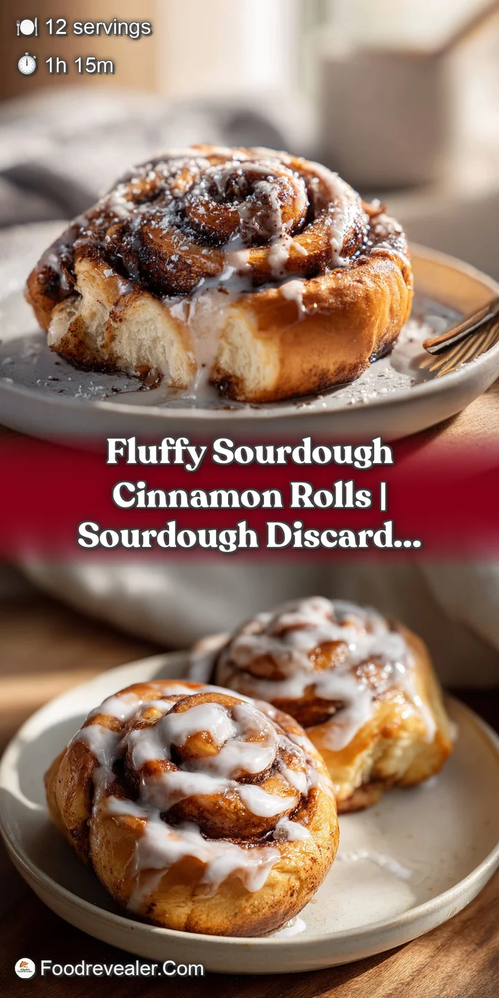 Close-up of a warm, gooey sourdough cinnamon roll, its spiraled dough glistening with sweet caramel and spice.