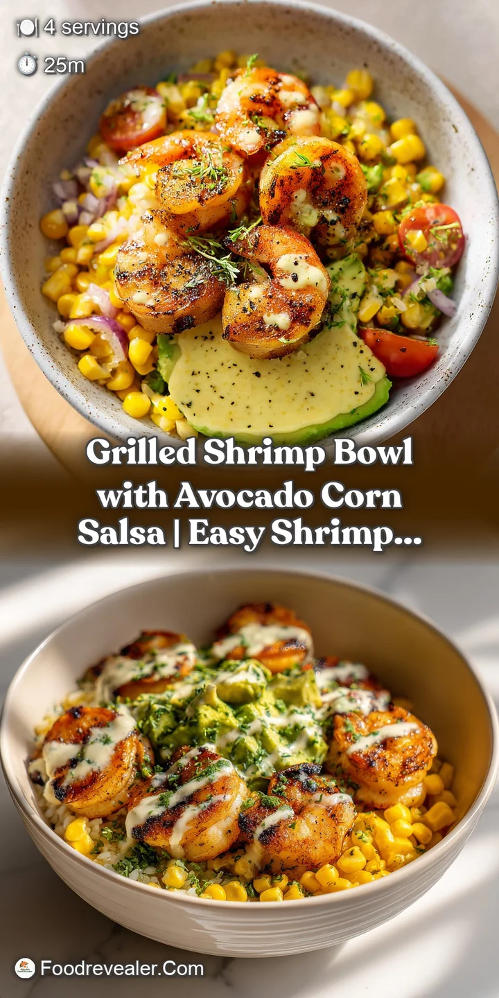 Close-up of succulent grilled shrimp nestled with creamy avocado, sweet corn kernels, and a hint of cilantro.