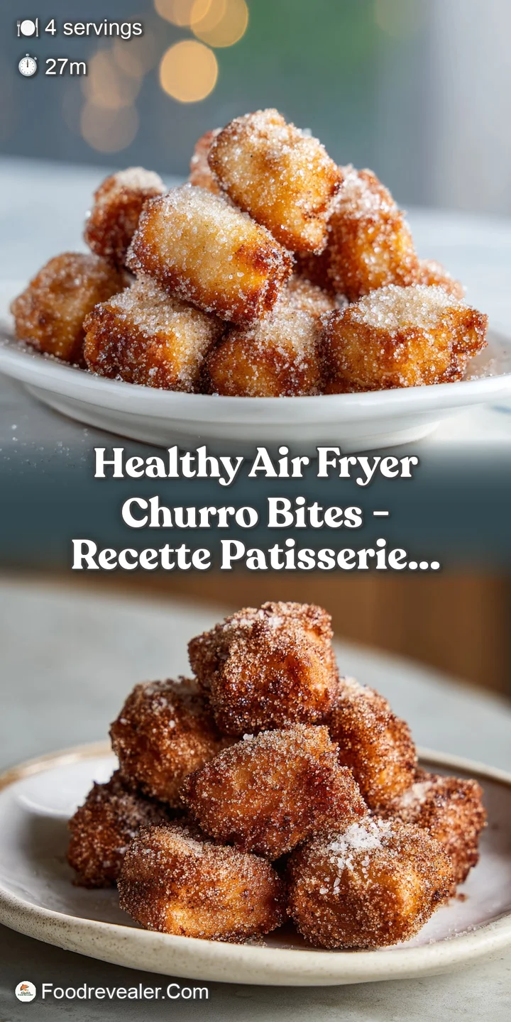 Close-up of a warm, golden-brown air fryer churro bite coated in glistening cinnamon sugar. Shows crispness and appealing ...