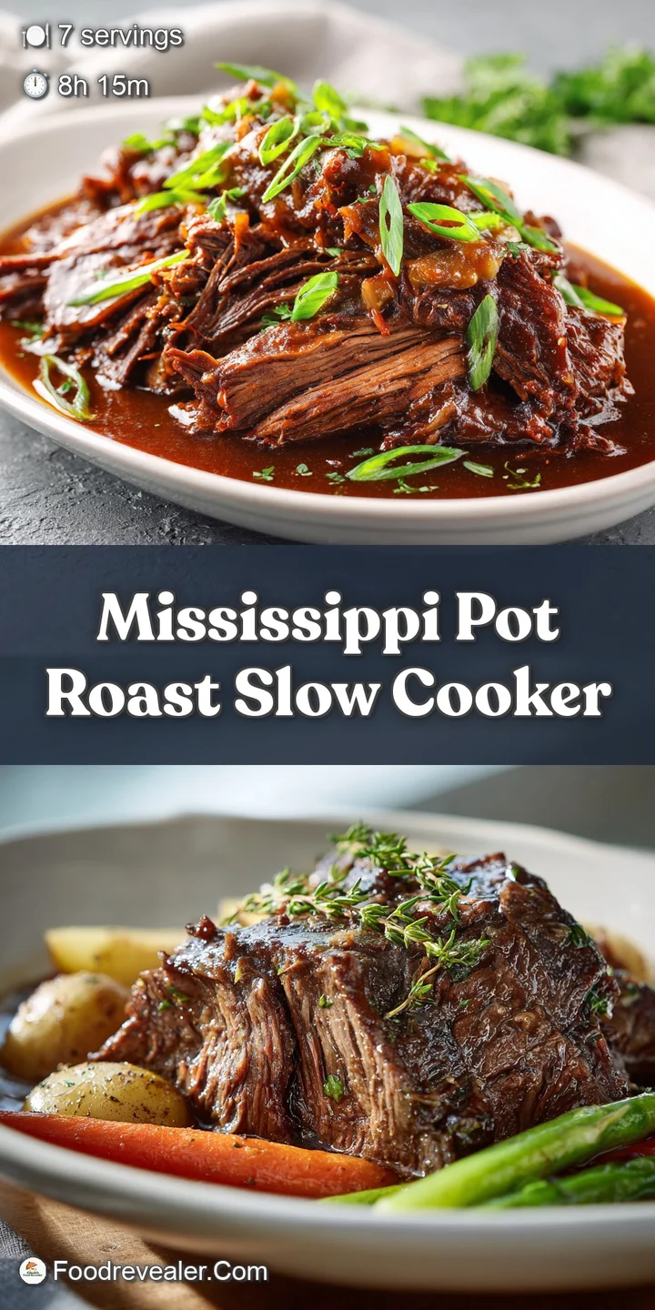 Close-up of juicy, fork-tender Mississippi pot roast. Pepperoncini peppers add a touch of warmth. Beef is pull-apart soft ...