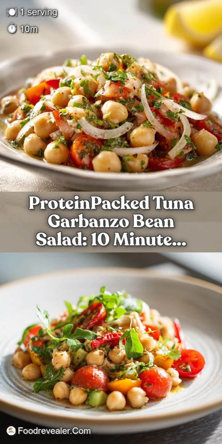 Close-up of the tuna salad, showcasing the flaky tuna, creamy dressing, and tender garbanzo beans, a satisfying protein me...
