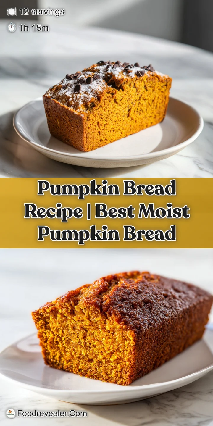 Close-up of a moist slice of pumpkin bread with a tender crumb, showcasing warm orange hues and delicate spice flecks.