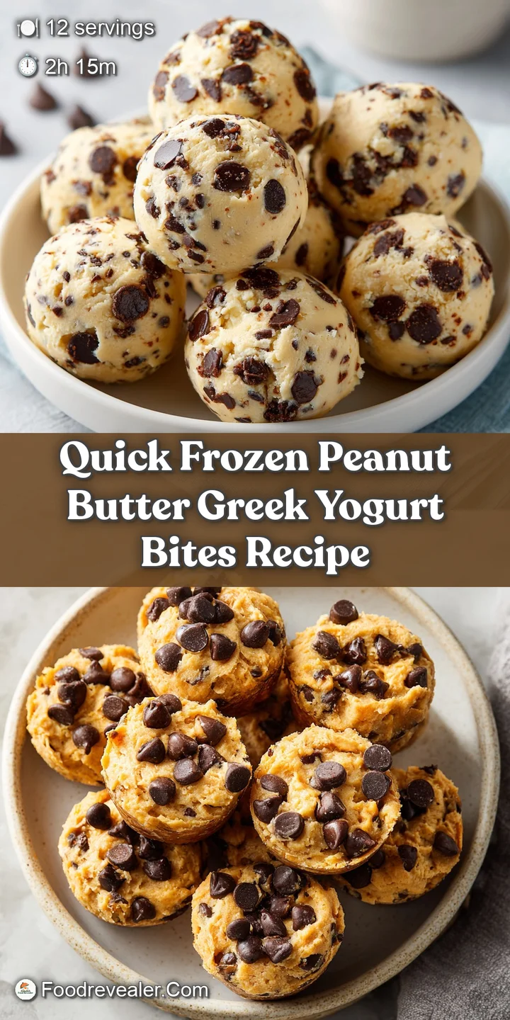 Close-up of a single peanut butter yogurt bite; frosty surface reveals ribbons of peanut butter swirled within the frozen ...