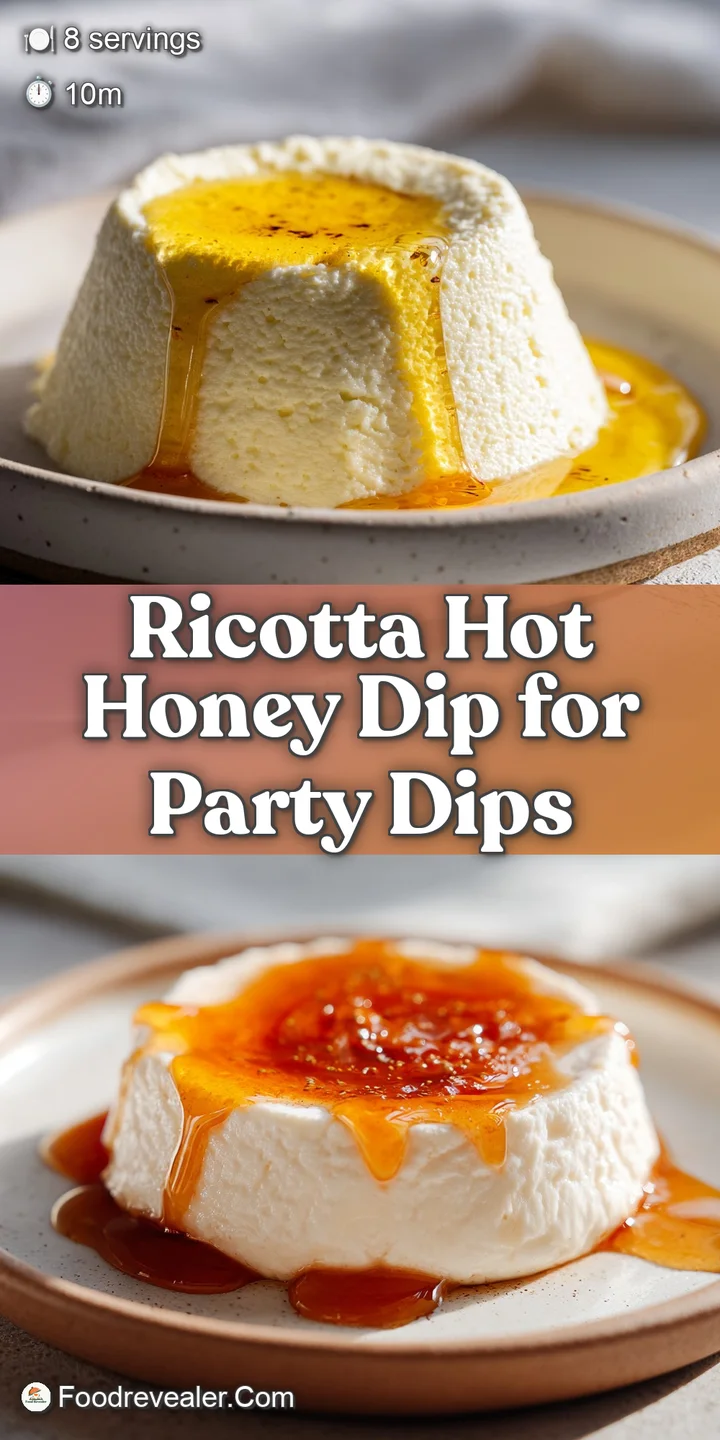 Close-up of fluffy ricotta cheese drizzled with glistening hot honey. Sprinkled herbs and chili flakes add texture and color.