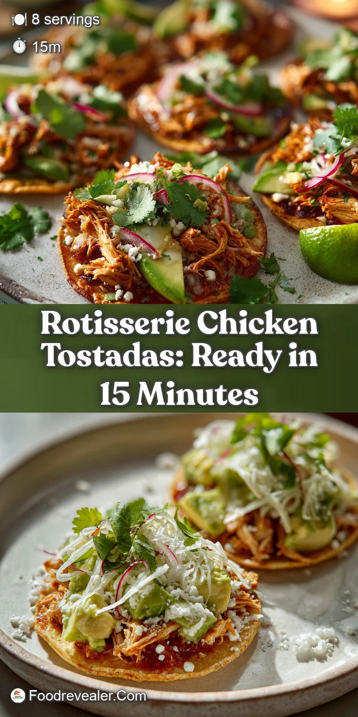 Close-up reveals the juicy, flavorful rotisserie chicken nestled on a crispy tostada with fresh cilantro and zesty lime.