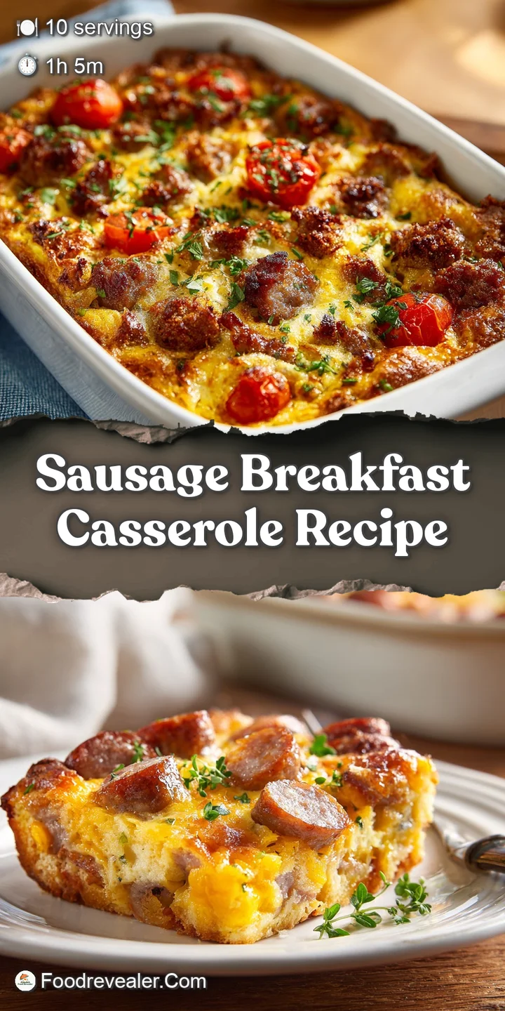 Close-up of a breakfast casserole showing melted cheese, browned sausage, and soft bread cubes. A warm and inviting mornin...