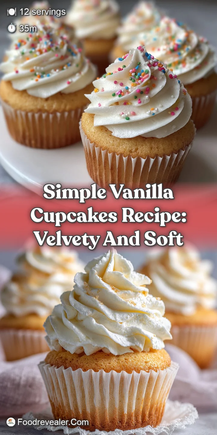 Close-up shows the soft, moist crumb of a vanilla cupcake, topped with a rich buttercream frosting and a sprinkle of color...