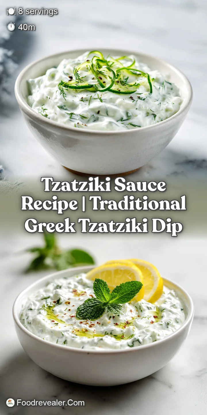 Close-up of chunky cucumber and creamy yogurt tzatziki, glistening with oil and dill.