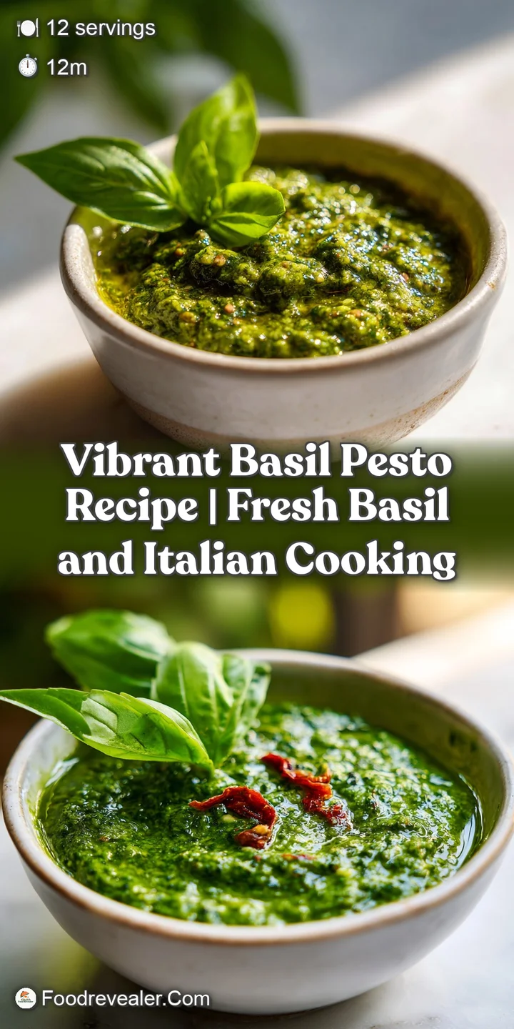 Close-up of glistening green basil pesto, showcasing its fresh, textured, and savory appeal.