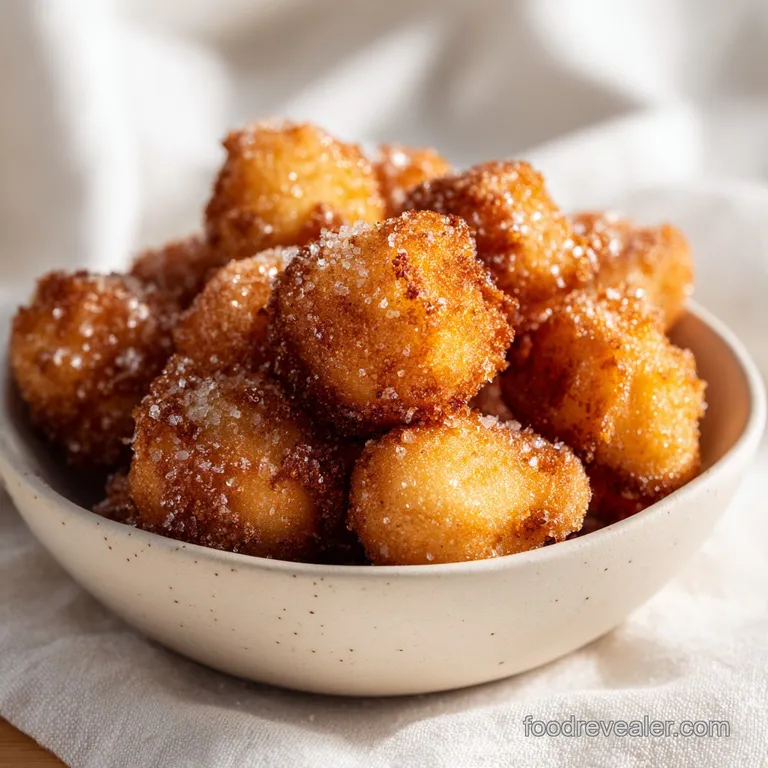Elegant white plate with perfectly arranged crispy churro bites, drizzled with dark chocolate sauce, light and airy dessert.