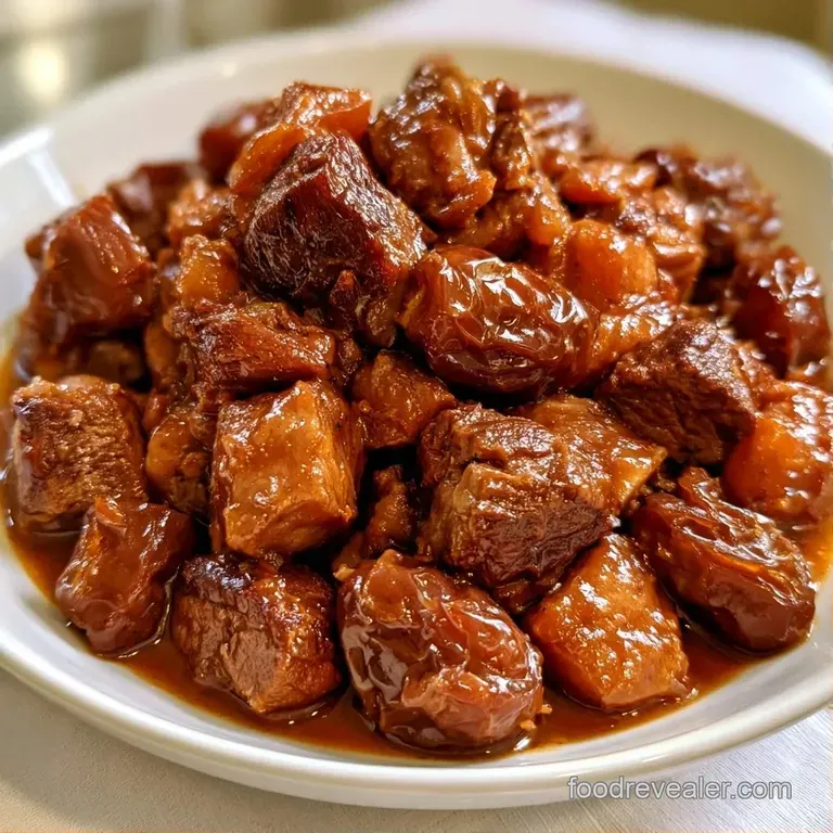 Sliced succulent lamb and plump dates artfully arranged on a matte ceramic plate with a drizzle of glossy reduction.