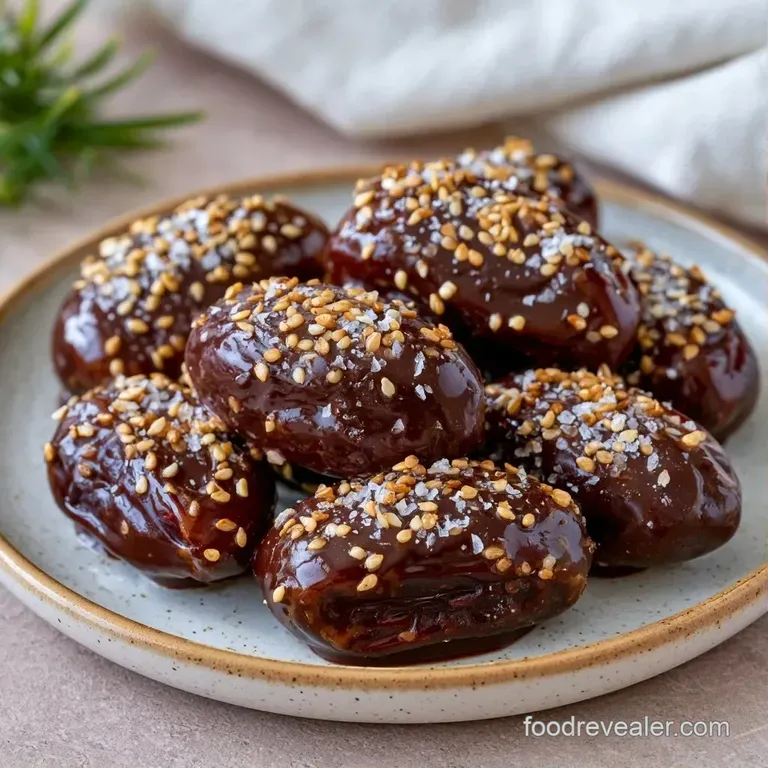 Dark chocolate treats arranged in a row on a slate platter, finished with a delicate drizzle of white chocolate.