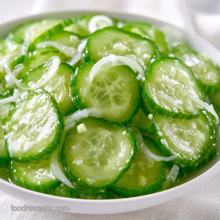 Glossy, sliced sweet pickles arranged in a white ceramic dish next to a sprig of fresh dill on a marble surface.