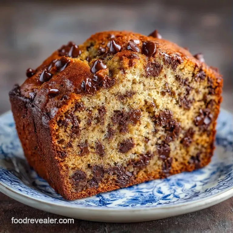 A thick slice of moist golden-brown cake topped with a dollop of cream and mint, resting on a white ceramic plate.