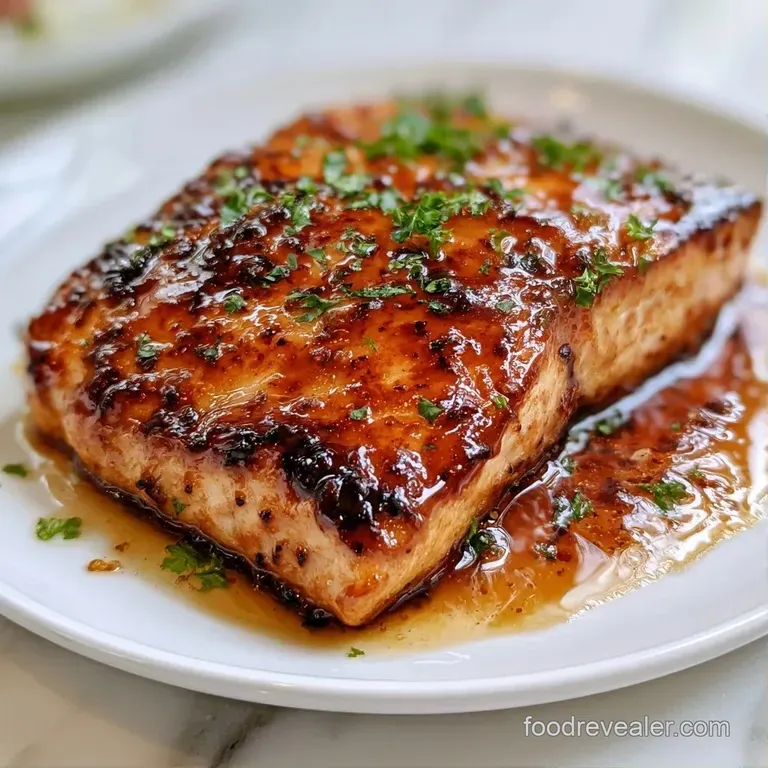 Glazed pink fish fillet served with vibrant steamed asparagus and fresh lemon wedges on a matte ceramic platter.