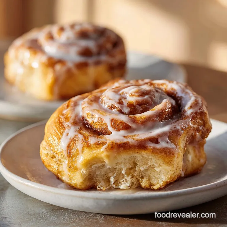Three fluffy cinnamon rolls artfully arranged on a white plate, drizzled with creamy icing, a cozy delight.