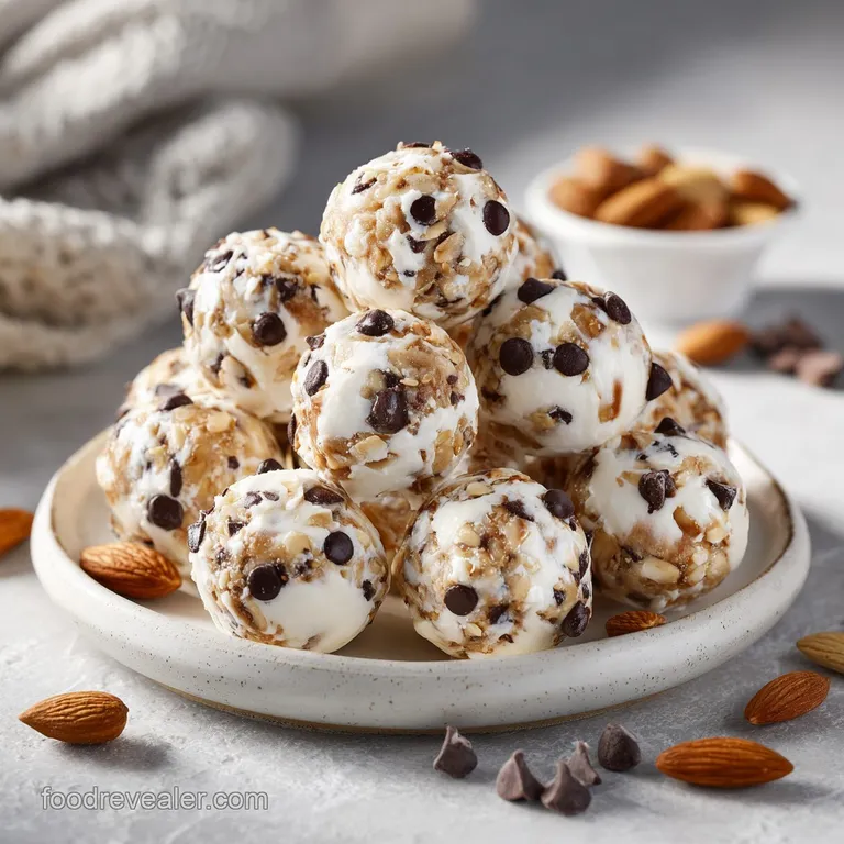 Stack of frozen peanut butter bites on a small plate; speckled texture catches the light, with a dusting of cocoa powder.