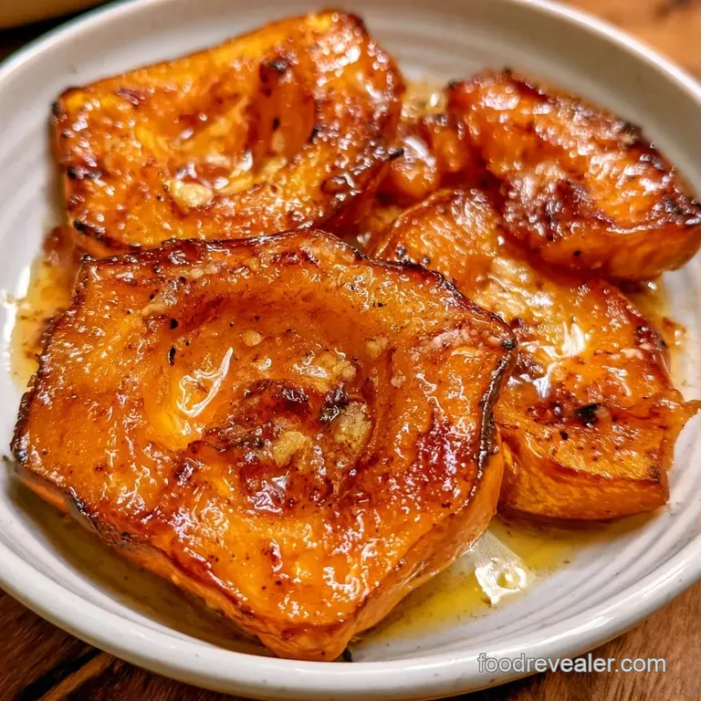 Two roasted orange squash bowls filled with savory stuffing, garnished with fresh parsley on a slate board.