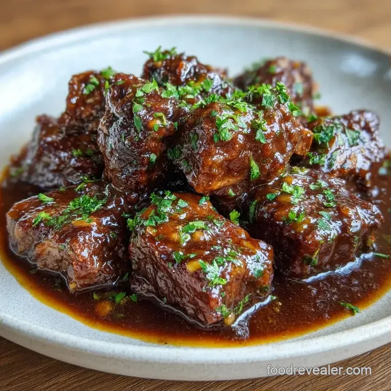 Deep ceramic bowl of thick brown stew topped with chopped parsley, served beside a crusty slice of sourdough