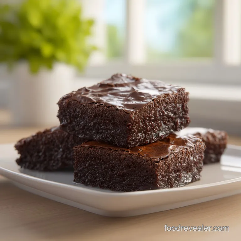A neat stack of dense dark chocolate squares dusted with powdered sugar and served with fresh raspberries.