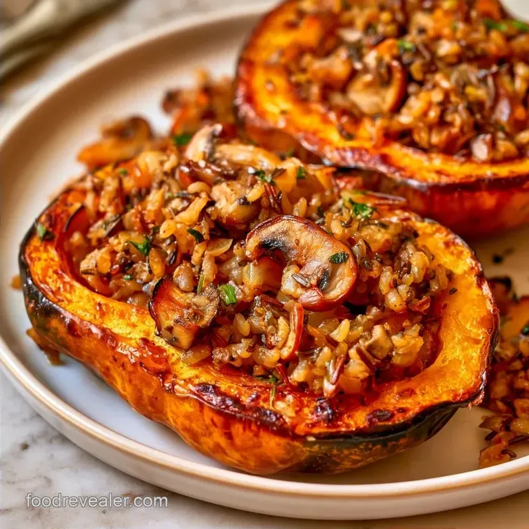 Mushroom Stuffed Squash with Wild Rice