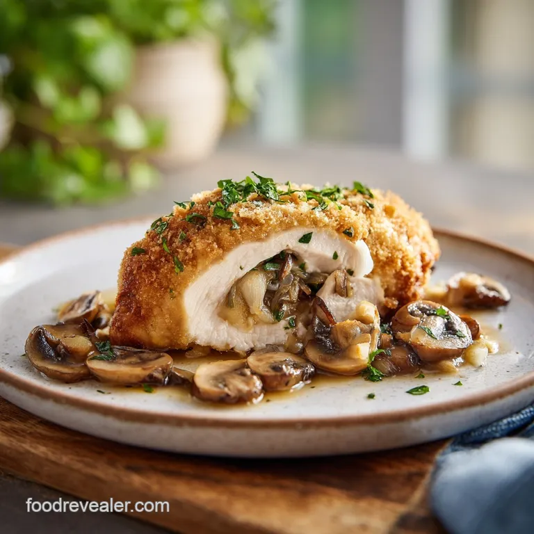 Stuffed chicken breast glistening with garlic butter, alongside vibrant green asparagus. A drizzle of pan juices finishes ...