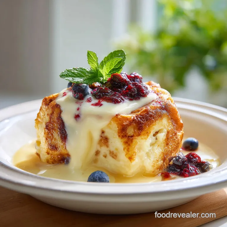 Warm bread pudding slice drenched in creamy praline sauce, garnished with toasted coconut, ready to be savored.