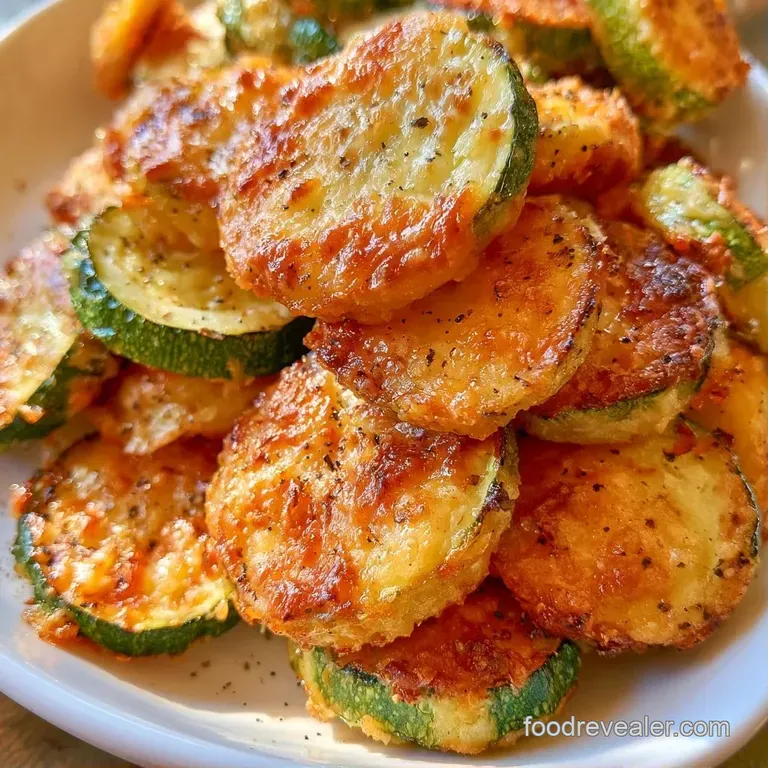 Neatly stacked green zucchini rounds on a white ceramic plate, garnished with fresh parsley and lemon zest.