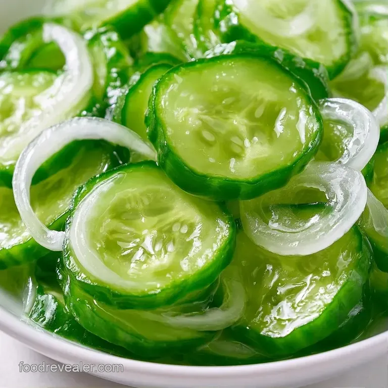 Crisp cucumber slices and white onion rings piled in a small ceramic bowl on a rustic weathered wooden table.