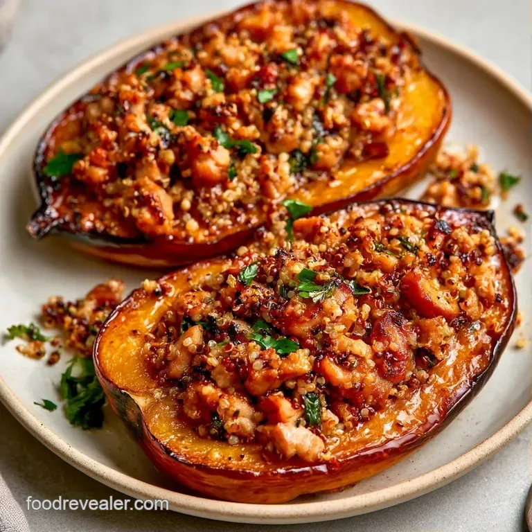 Vibrant orange squash halves on a slate platter, garnished with sprigs of rosemary and a side of tart cranberries.