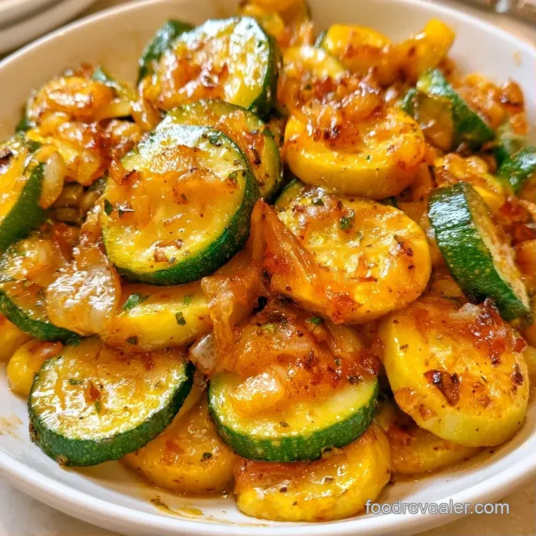 Vibrant green and yellow summer squash rounds piled high on a white ceramic plate with a sprinkle of cracked pepper.