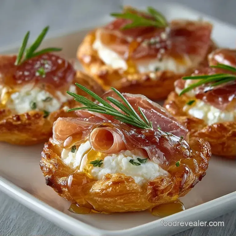 Small, golden pastry squares arranged on a slate board with fresh herb sprigs and a side of creamy dipping sauce.