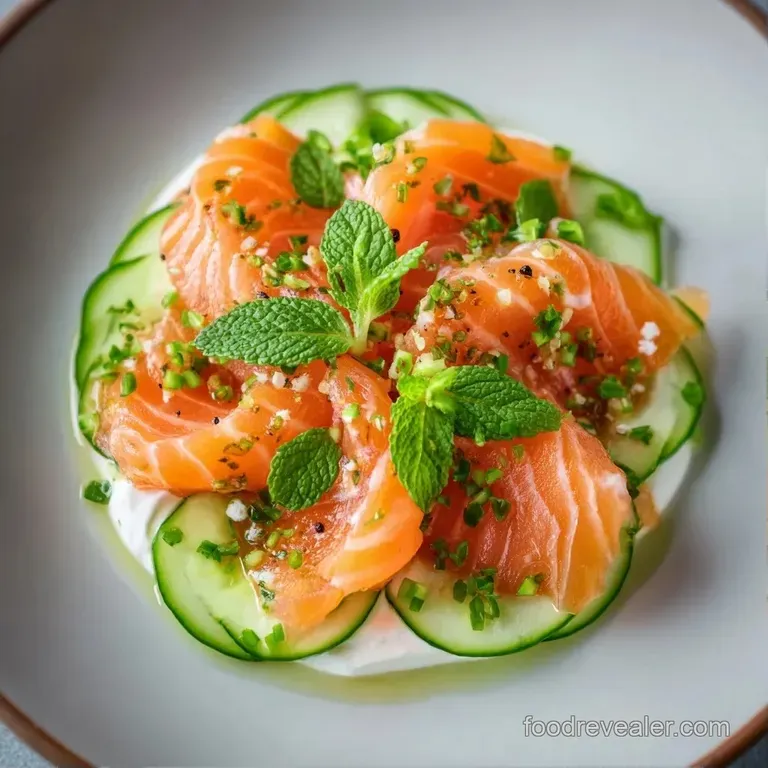 A white marble platter featuring neat rows of toasted crostini topped with pink salmon and tiny lemon wedges.