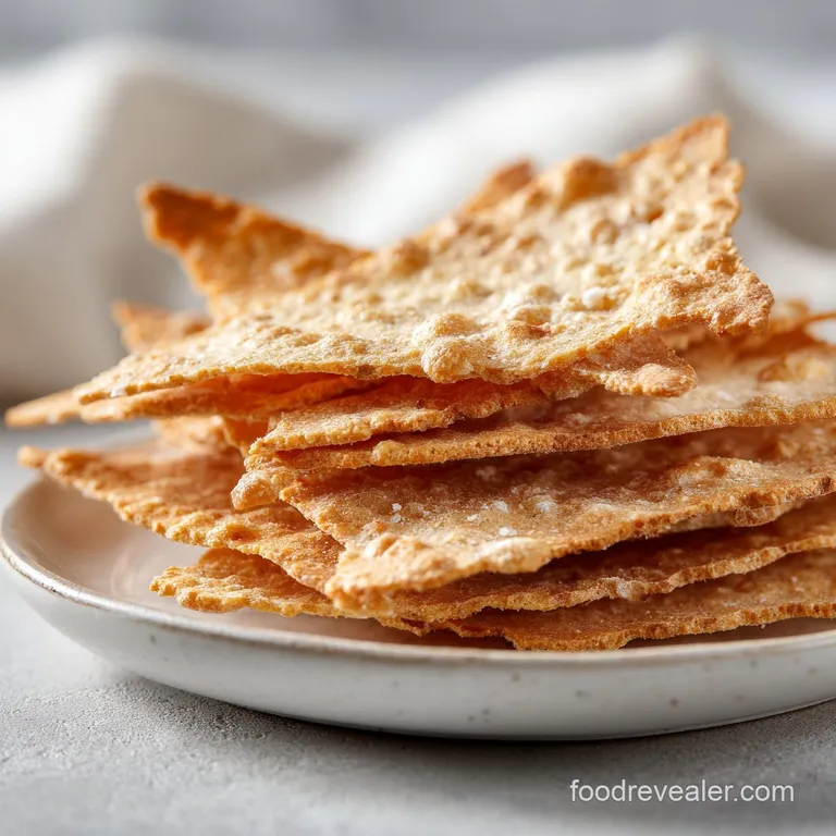 A stack of rustic, golden sourdough crackers presented invitingly with a sprinkle of sea salt.