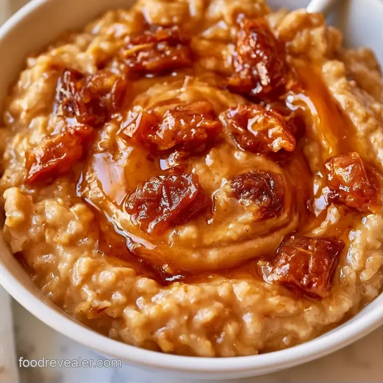 A shallow bowl of thick, creamy porridge topped with date slices and a dusting of cinnamon on a linen napkin.