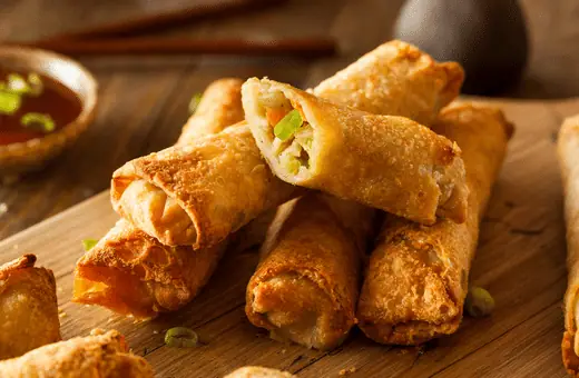 what goes better with scallion pancakes than eggrolls? They're easy to make (or buy) and make for a delicious and hearty side dish